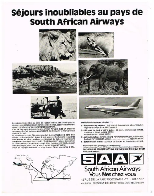 PUBLICITE ADVERTISING 095  1977   SAA   compagnie aérienne  AFRIQUE DU SUD