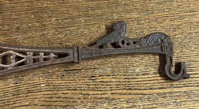 Antique Ornate Iron Bird Cage Hook With Parrot, 8 1/2” Long 3