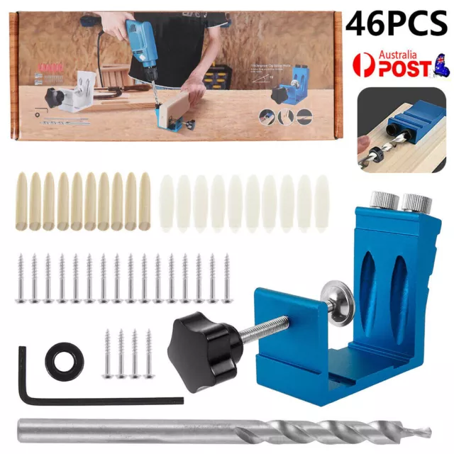 46PCS Pocket Hole Screw Jig Dowel Drill Set Wood Tool kit 15° Angle Hole AU