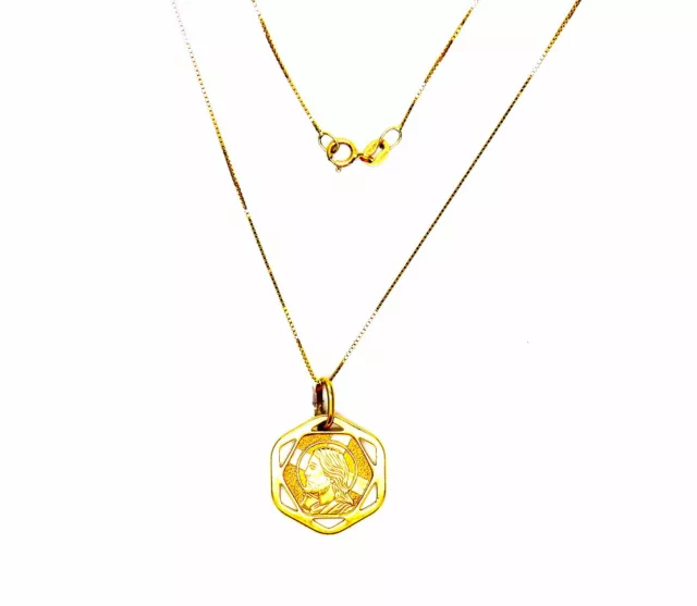 Collar Oro Amarillo 18K 750/1000 Medalla Cristo Hexagonal 3
