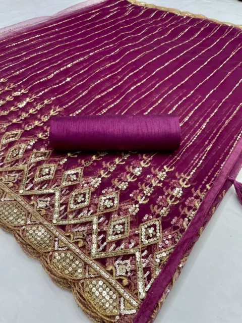 Indian Party Heavy Sari New Silk Wedding Work Fabric Saree Wear
