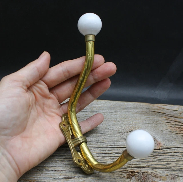 Vintage Brass and Porcelain Hat Coat Wall Hook New Old Stock