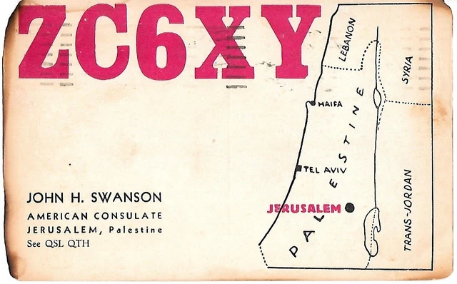 Vintage Ham Radio Qsl Cards 1949  Zc6Xy   Jerusalem, Palestine.