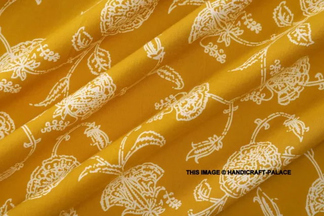 Indien 0.9m Tissu Coton Jaune Fleur Course Desseré Couture Main Bloc Imprimé