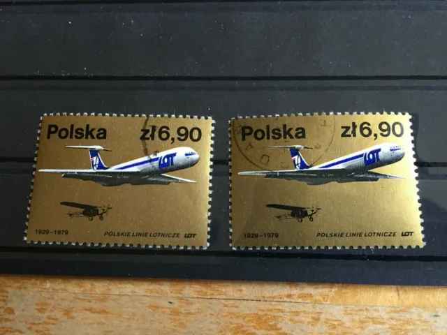 2 Briefmarken Polen Polska 1979 Mi-Nr. 2602 gestempelt Flugzeug 50 Jahre LOT