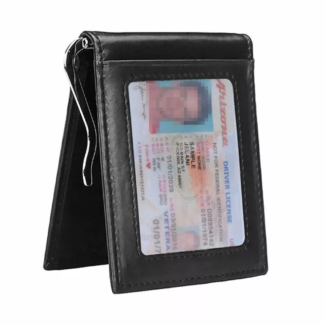 RFID Men's Leather Slim Bifold Money Clip Wallet Front Pocket Credit Card Holder