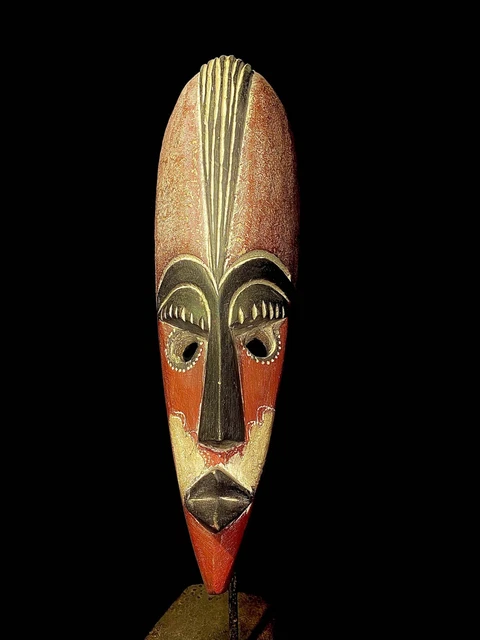 African Tribal Face Mask Wood Hand Carved Vintage Wall Hanging Songye Mask -4220