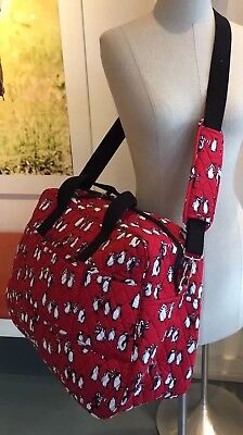 VERA BRADLEY GRAND TRAVELER BAG Large Luggage Quilted PENGUINS RED FREE SHIP NEW
