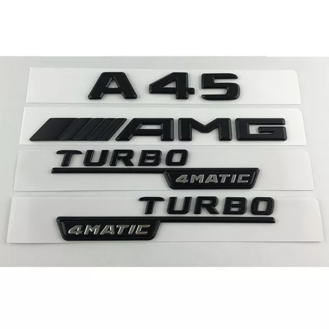 Badges Emblèmes Garde-boue A45 AMG TURBO 4MATIC Noir Brillant pour Mercedes Benz