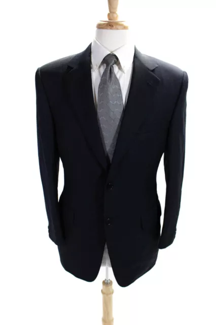 Canali Mens Navy Blue Wool Pinstriped Two Button Long Sleeve Blazer Size 48R