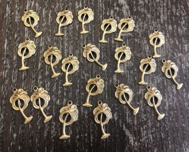 Vintage Brass Palm Tree Tropical Beach Charms Drops Findings Lot