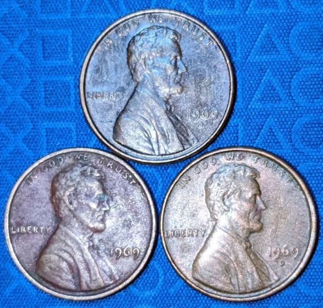 3 Rare 1969 Us Lincoln One Cent Coins Ddo Ddr Massive Double Die Errors + Dates