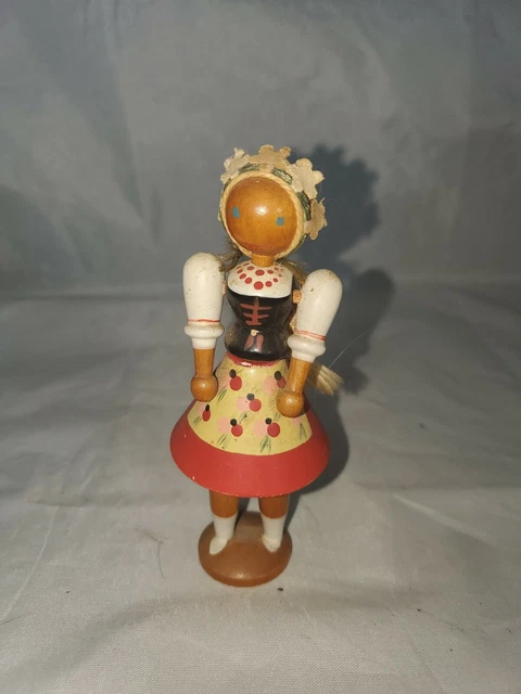 Vintag Adorable Wooden Girl Doll Handpainted  Made  Poland Blond Hair Blue Eyes