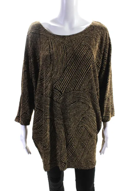 Apricot Womens Glitter Stripe Dolman Sleeve Tunic Blouse Black Gold Size Medium