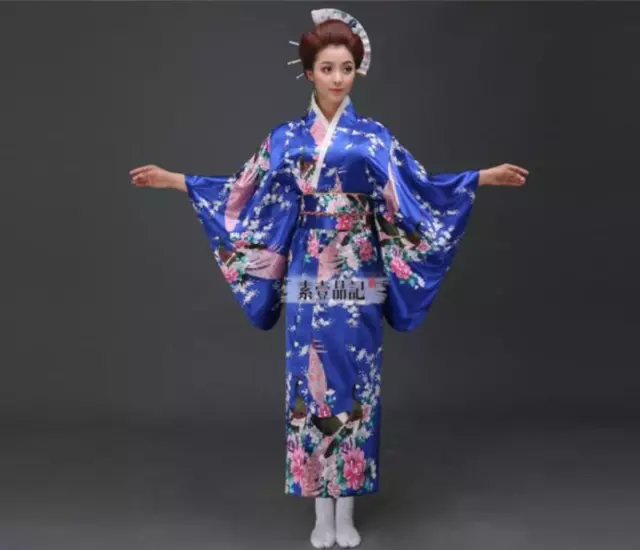 Peacock Floral Dress Ball Gown Japanese Lady Traditional Kimonosize Asian Sz