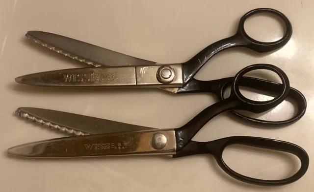 (2) Vintage WISS CB 9 Inch Pinking Shears Industrial Sewing Fabric Scissors USA