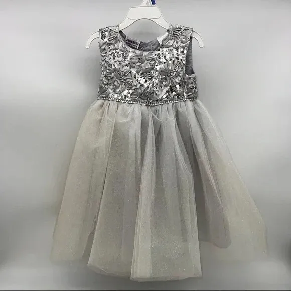 Blueberi Boulevard Gray and Silver Sleeveless Princess Dress for Little Girls