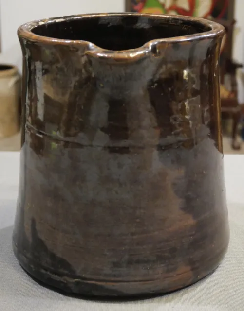 Circa 1880 American Southern Brown Alkaline Glazed Yellow Ware Milk Pitcher 3