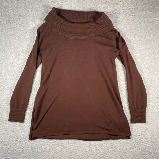 Chicos Sweater Womens 1 Medium Mock Neck Brown Long Sleeve Rayon Blend Pullover