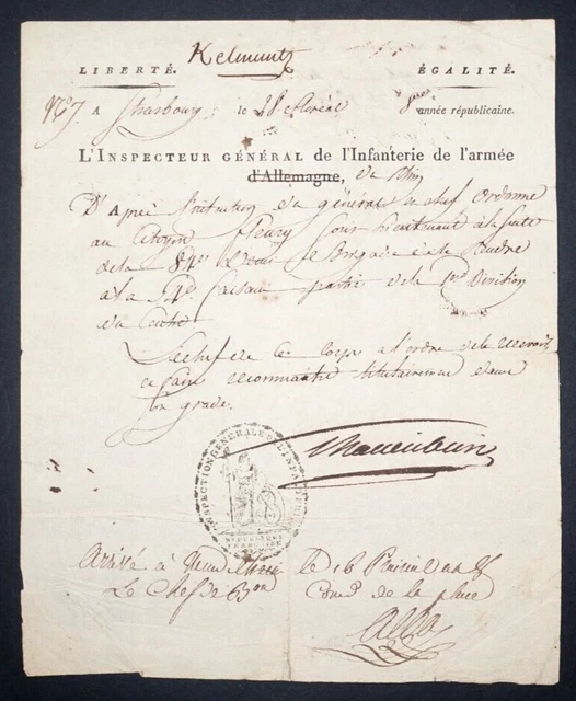 ALEXIS BALTHAZAR HENRI SCHAUENBURG LETTRE SIGNÉE, INFANTERIE DE L