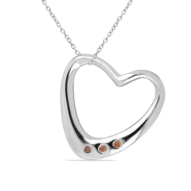 Nobile 0,03 Carati Rotondi Diamante Ciondolo Cuore 925 Argento Collier Collana