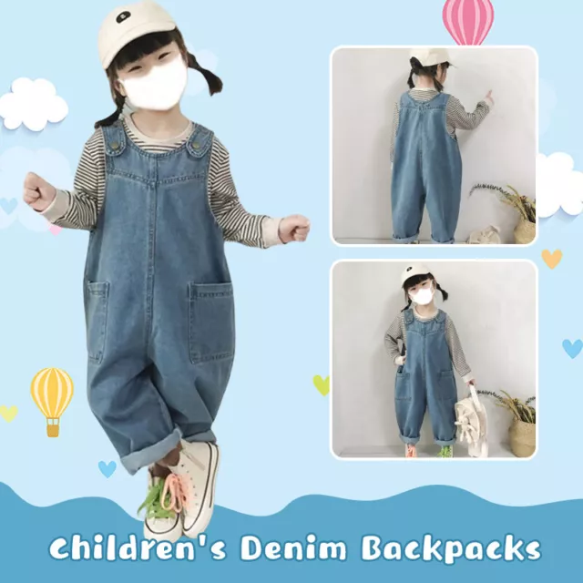 Baby Kids Girl Boy Denim Overalls Infant Toddler Striped Shirt Bib Pants Clothes