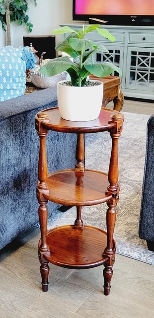 Vintage 1970’s Ethan Allen 3 Tier Round Wooden Plant Stand Side Pie Table 27”