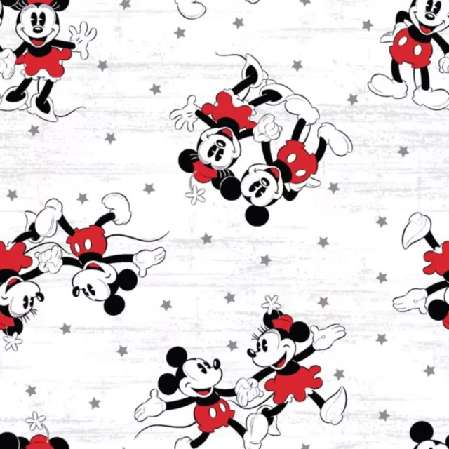 Disney Mickey & Minnie Mouse Premium 100% Cotton Stars on White Fabric by Yard