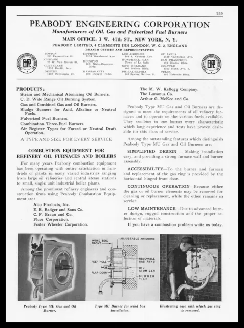 1939 Peabody Engineering Corp. New York OIl Gas Pulverized Fuel Burners Print Ad