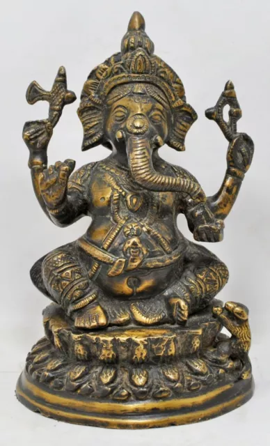 New Brass God Ganesha Idol Statue Figurine Hand Crafted Fine Casted Engraved