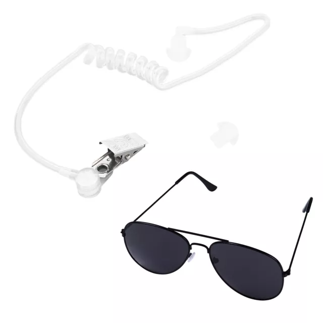 Walkie Talkie Accessory Coiled Acoustic Audio Ear Tube Clip Earplug & Sunglasses