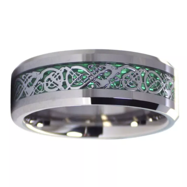 Green Celtic Dragon Tungsten Ring 8mm Mens Womens Wedding Band Sizes 6-17