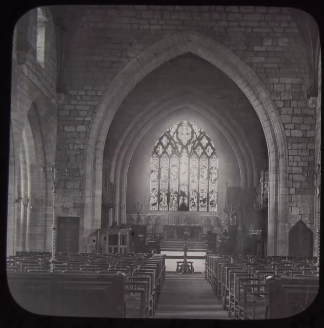 JV Glass Magic Lantern Slide ST ASAPH CATHEDRAL NAVE C1890 PHOTO WALES