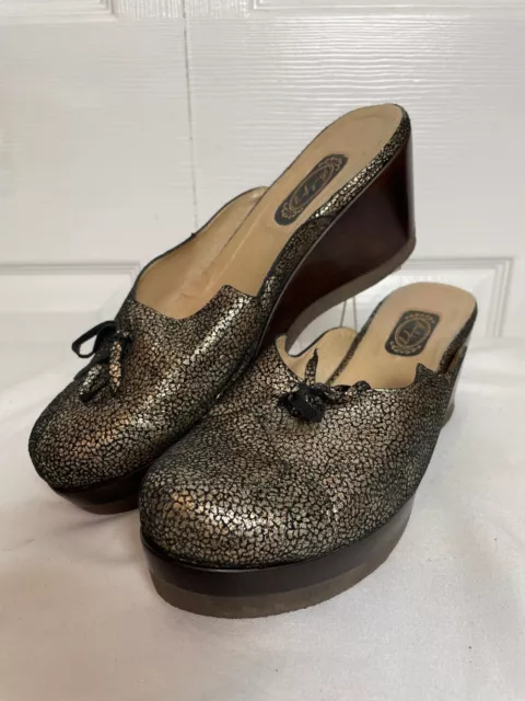 Salpy RITA Wedge 2 1/2" Heel Mule Womens Shoe Sz 7 M Black Gold Speckled