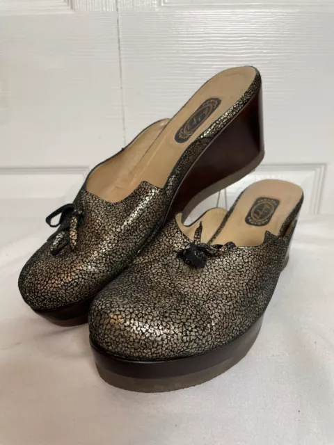 Salpy RITA Wedge 2 1/2" Heel Mule Womens Shoe Sz 7 M Black Gold Speckled Salpy RITA Wedge 2 1/2" Heel Mule Womens Shoe Sz 7 M Black Gold Speckled
