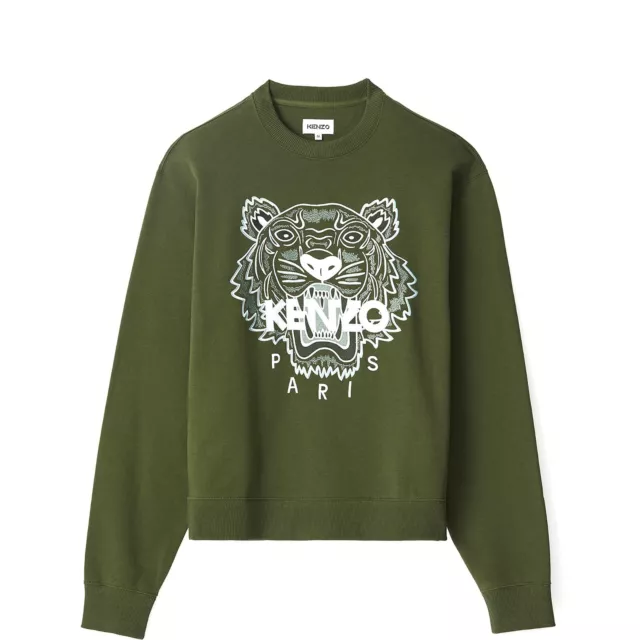 Kenzo Men's Classic Tiger Crewneck Sweatshirt FB55SW1104XA Olive - BRAND NEW