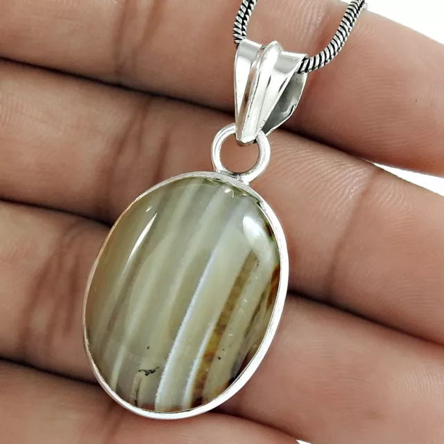 Natural Striped Onyx Gemstone Pendant Boho 925 Sterling Silver Jewelry P11