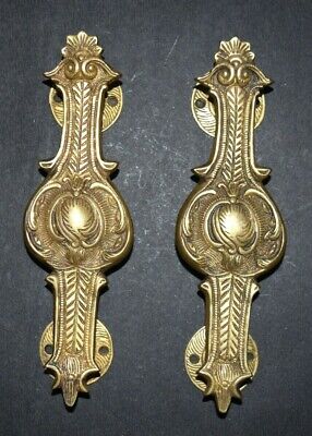 Brass Floral Door Pull Set 9'' Inches Long Hand Carved Door Handle Pair EK338