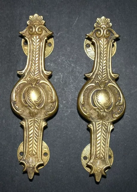 Brass Floral Door Pull Set 9'' Inches Long Hand Carved door Handle Pair EK338