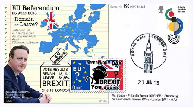 PE699T20 : FDC "23-6-16 BREXIT UK Referendum Royaume-Uni / M. Cameron" (TYPE20)
