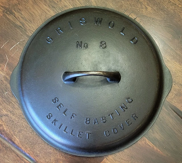 "Fully Restored" GRISWOLD #8 Cast Iron Skillet Pan Lid Large Logo Seasoned