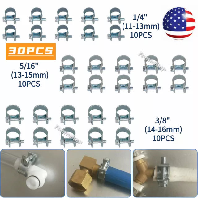 US 30PCS 1/4" 5/16" 3/8" Fuel Injection Gas Line Hose Clamps Clip Pipe Clamp Kit