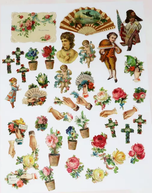 Vintage Victorian Die Cut Shapes, Craft Scrapbook 43 Pieces Floral, Cross,Fan