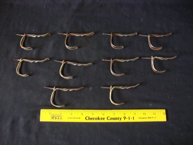 Lot Of 10 Vintage Metal Twisted Wire Double Coat  Hooks ~ Screw In Wall Hangers