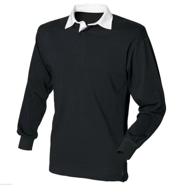 MAILLOT RUGBY VINTAGE R tro Coton Noir Homme Manches Longues Top