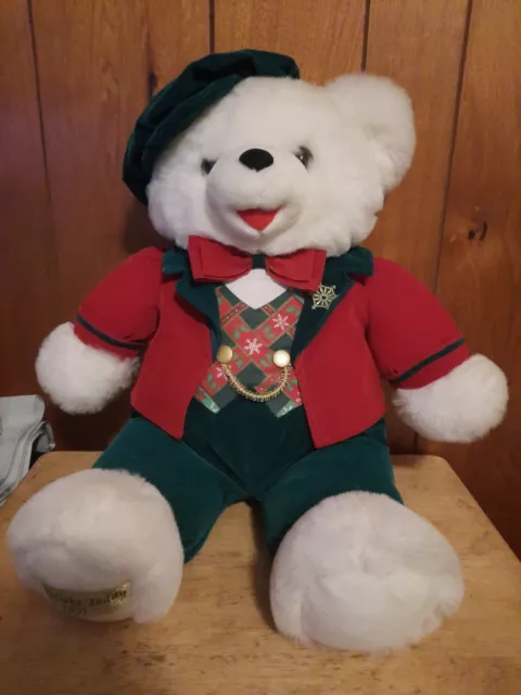 Vintage Dan Dee 1997 Snowflake Teddy Bear Boy White 22” Christmas Bear Plush