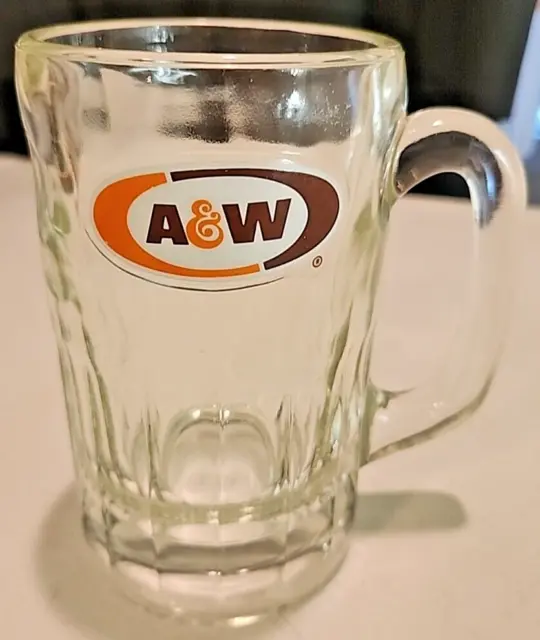 A&W Vintage Logo All American Food Large Heavy Glass AW Root Beer Mug 6” Tall