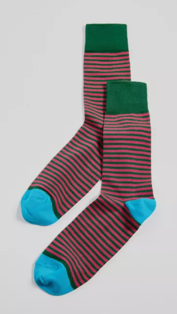 $30 Paul Smith Men's Green Red Cotton Italy 1-Pair Striped Dress Socks One Size