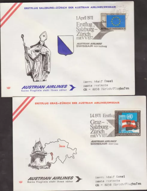 2 schöne Österreichische Briefe, Erstflug, beide gelaufen