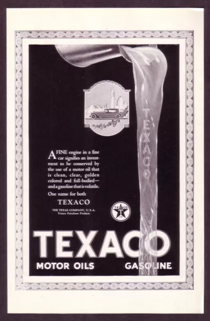 1920s Original Vintage Texaco Motor Oil Gas Art Print Ad